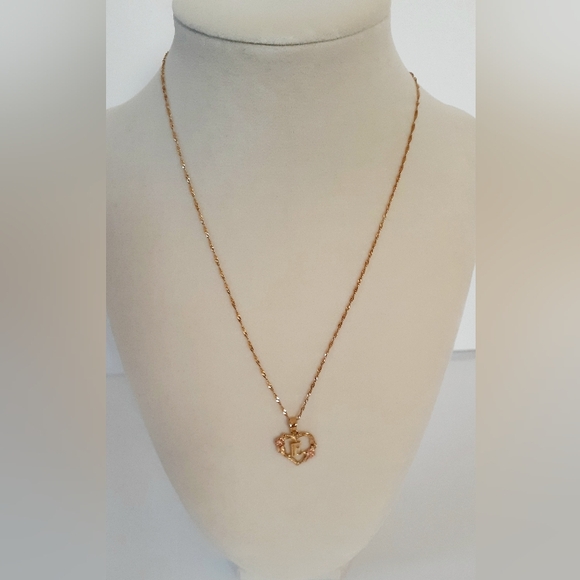 14K Yellow And Rose Gold Heart Initial Necklace - Picture 2 of 5